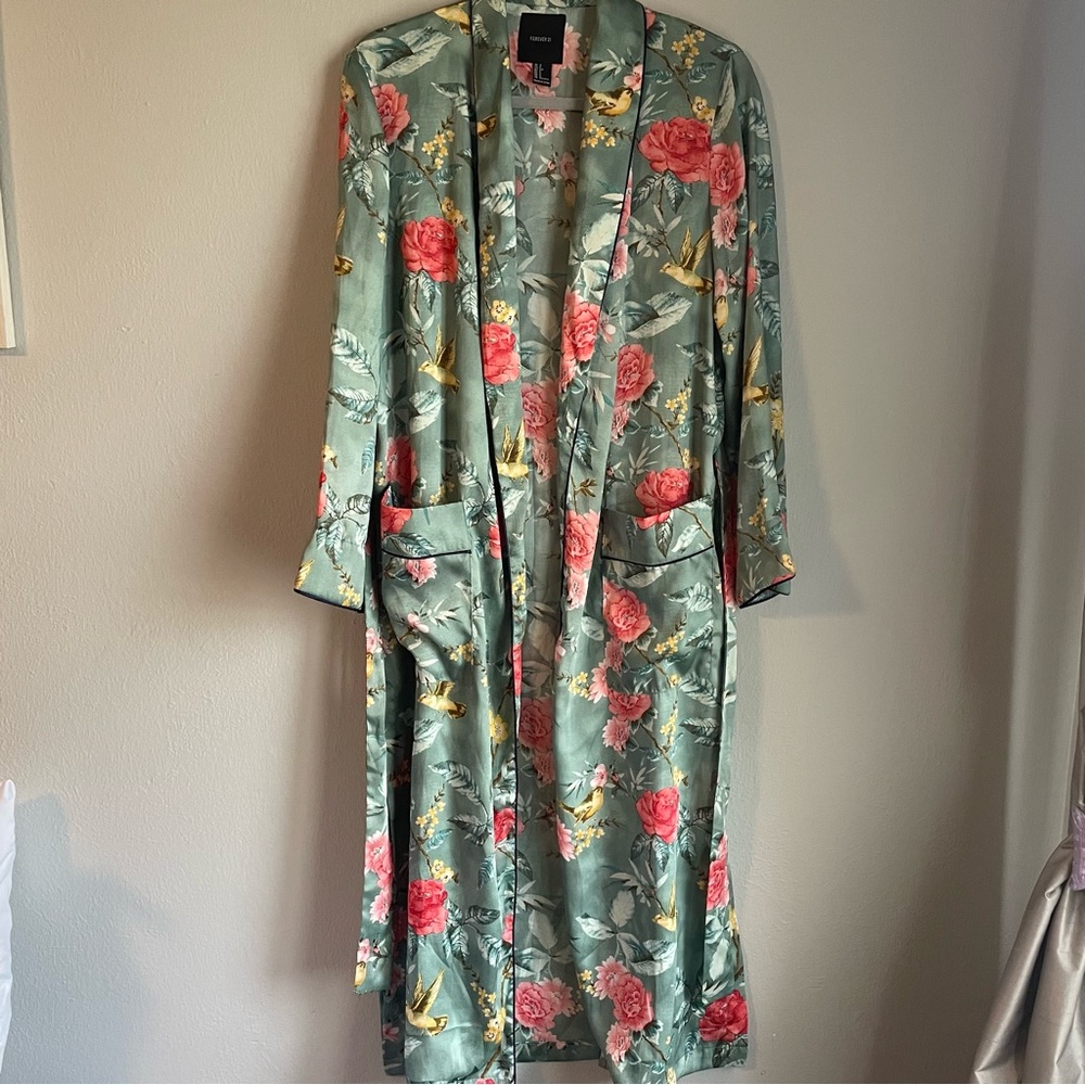 Teal Floral Robe